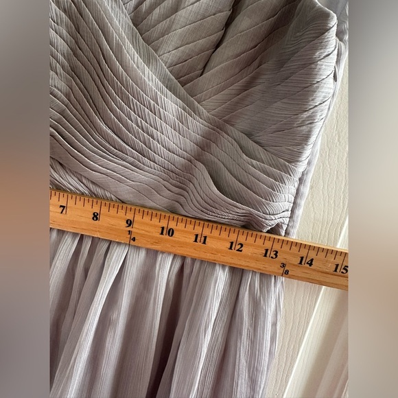 NWT BHLDN Anthro S Kia Sleeveless Maxi Bridesmaid Dress Fog Chiffon V Neck Ruche - Picture 13 of 15